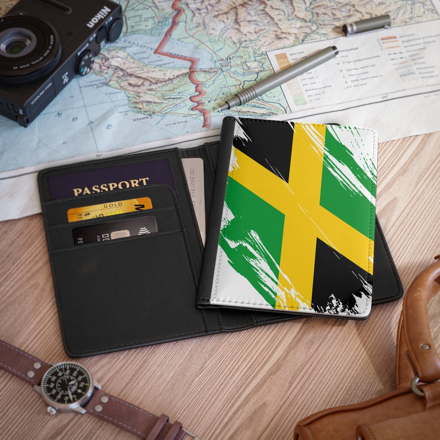 Jamaica Flag Passport Holder, traveler's and expats' essential, study abroad must-have, wanderlust accessory
