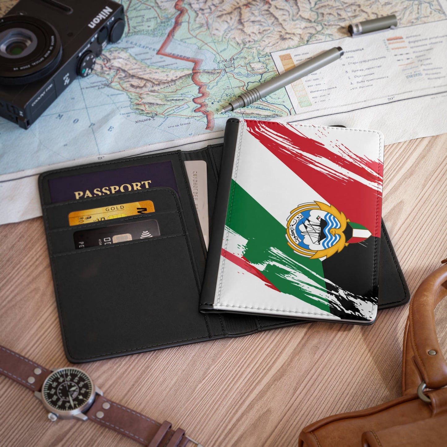 Kuwait Flag Passport Holder, traveler's and expats' essential, study abroad must-have, wanderlust accessory