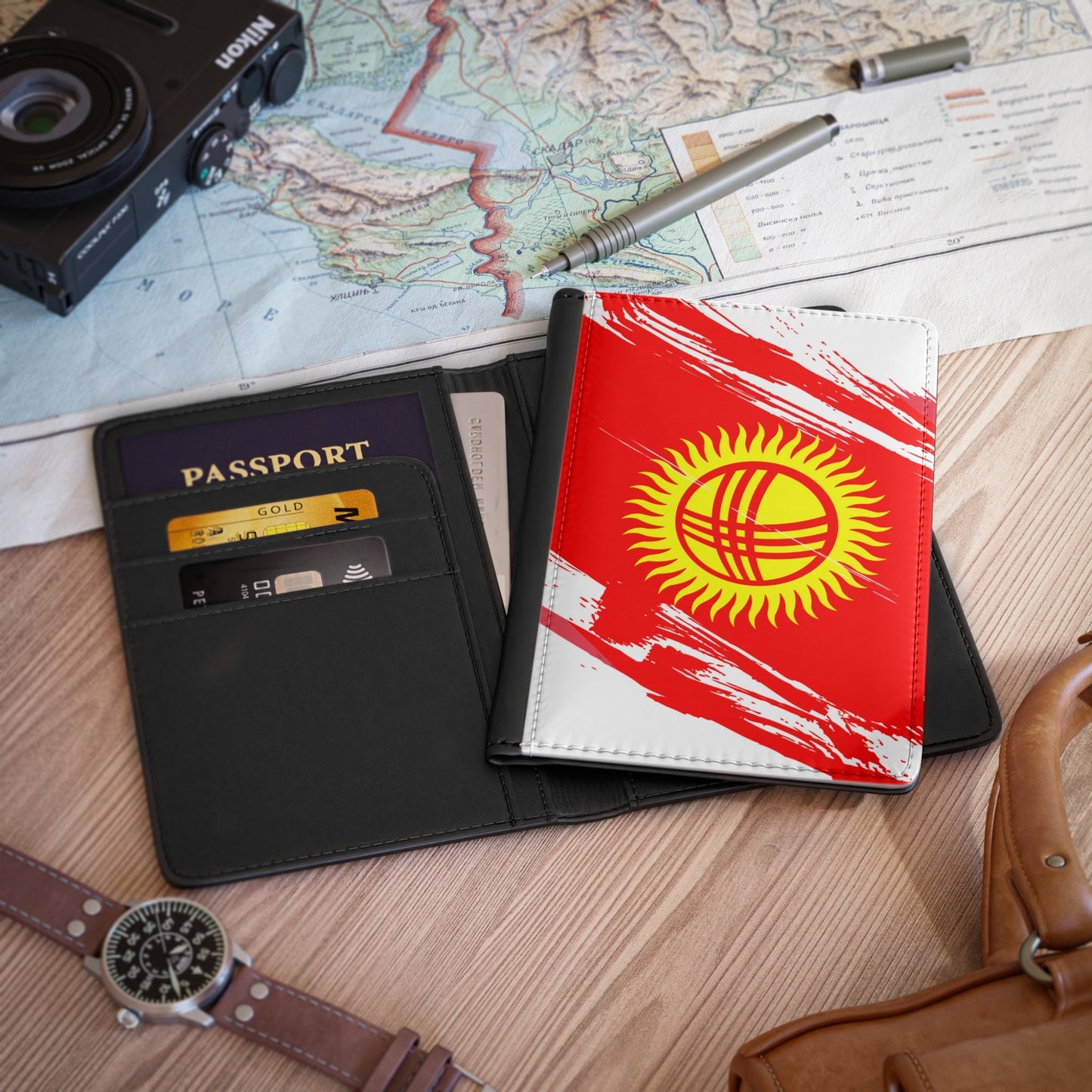 Kyrgyzstan Flag Passport Holder, traveler's and expats' essential, study abroad must-have, wanderlust accessory