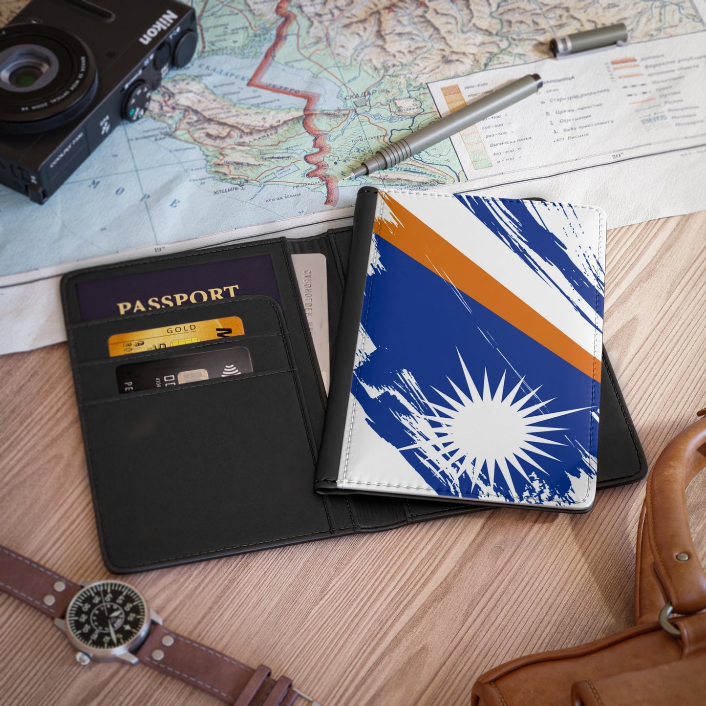 Marshall Islands Flag Passport Holder, traveler's and expats' essential, study abroad must-have, wanderlust accessory