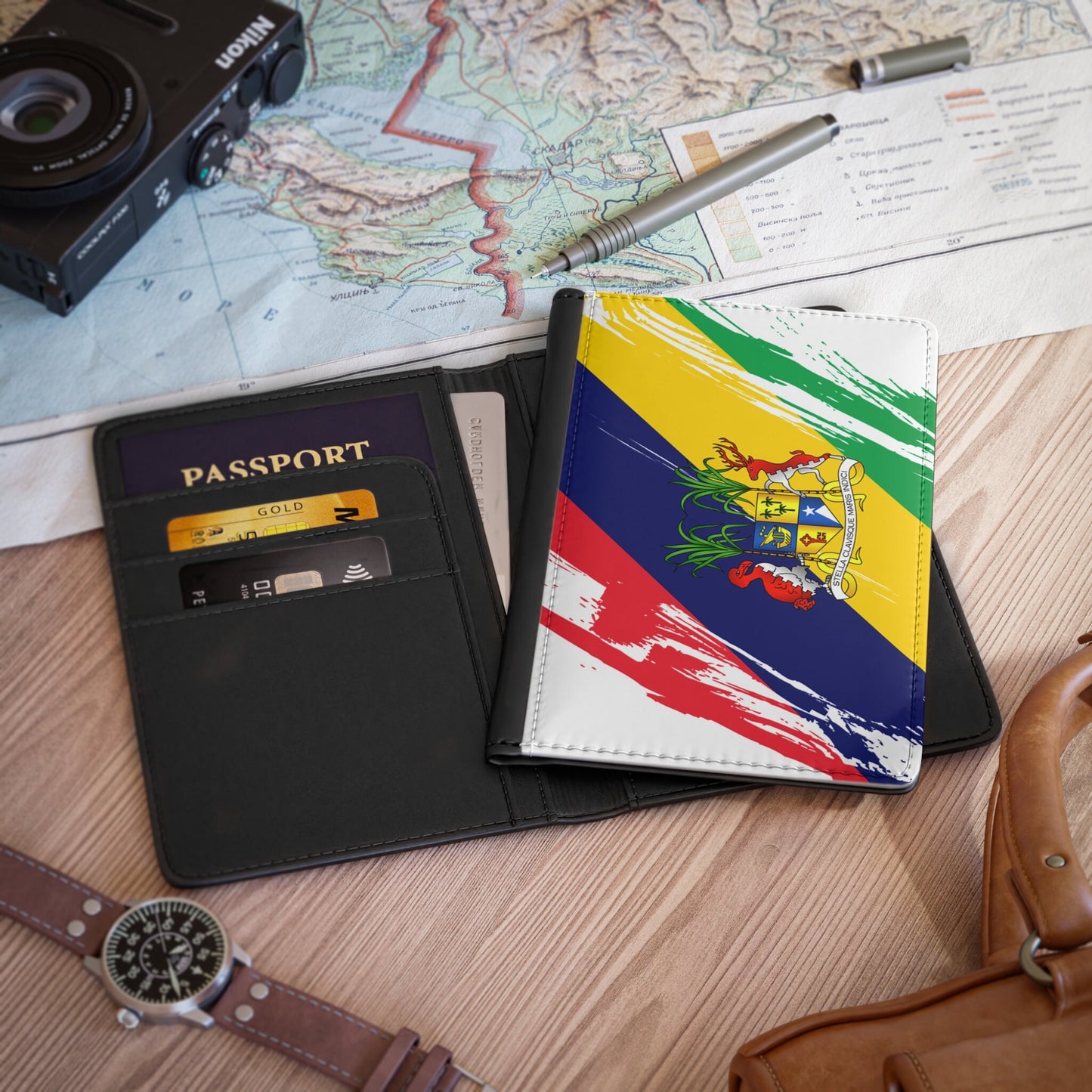 Mauritius Flag Passport Holder, traveler's and expats' essential, study abroad must-have, wanderlust accessory