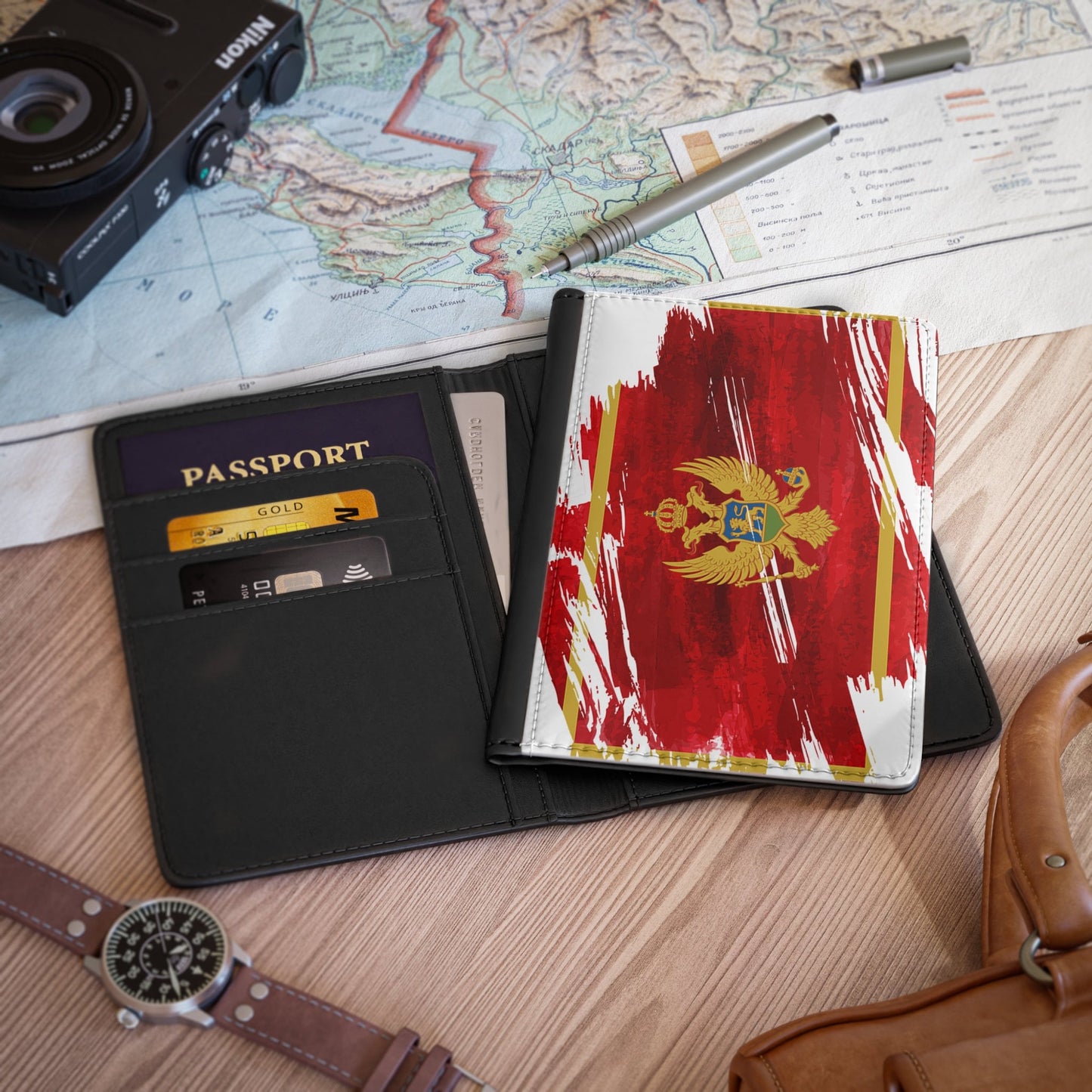 Montenegro Flag Passport Holder, traveler's and expats' essential, study abroad must-have, wanderlust accessory