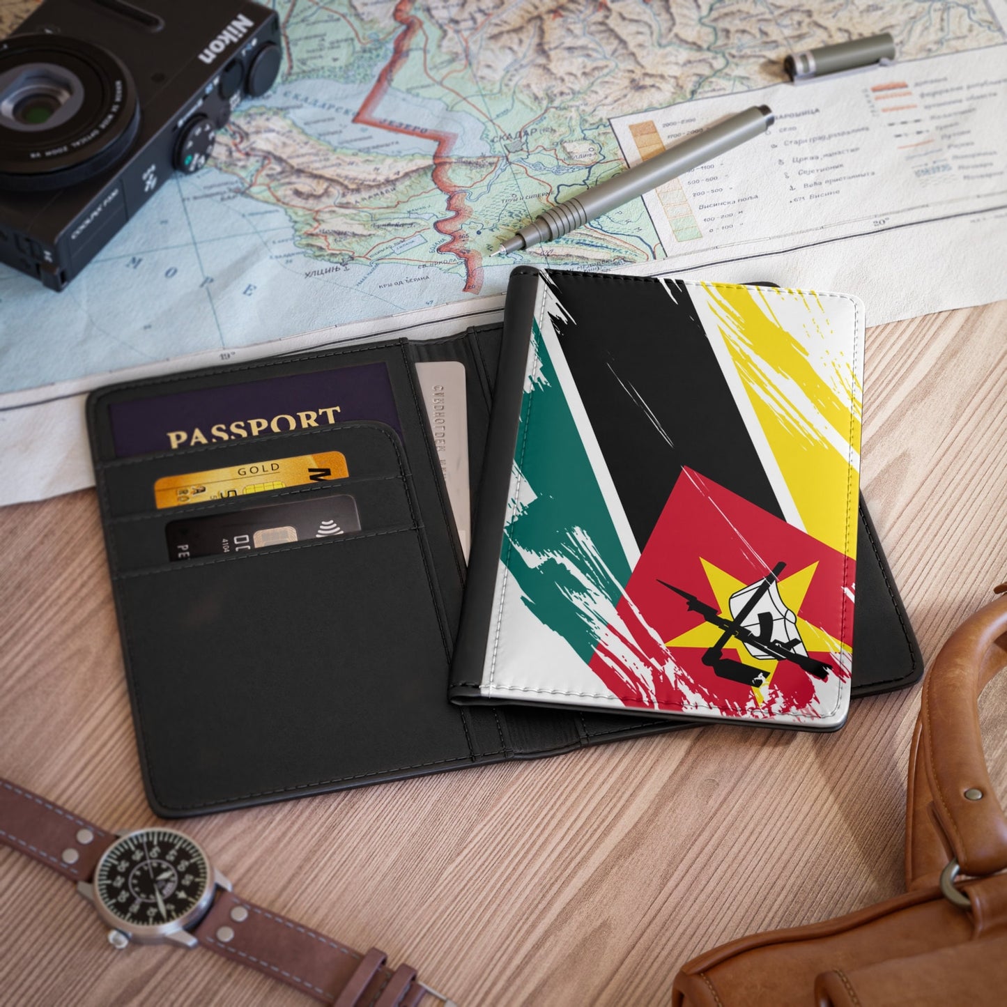 Mozambique Flag Passport Holder, traveler's and expats' essential, study abroad must-have, wanderlust accessory