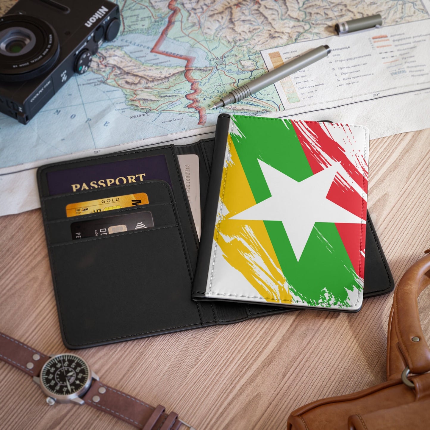 Myanmar Flag Passport Holder, traveler's and expats' essential, study abroad must-have, wanderlust accessory