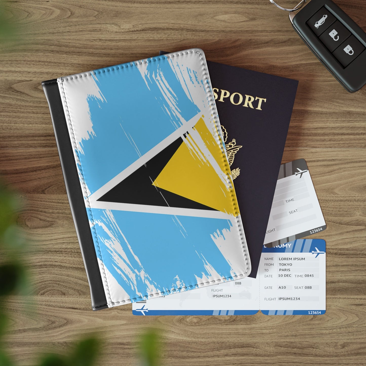 Saint Lucia Flag Passport Holder, traveler's and expats' essential, study abroad must-have, wanderlust accessory