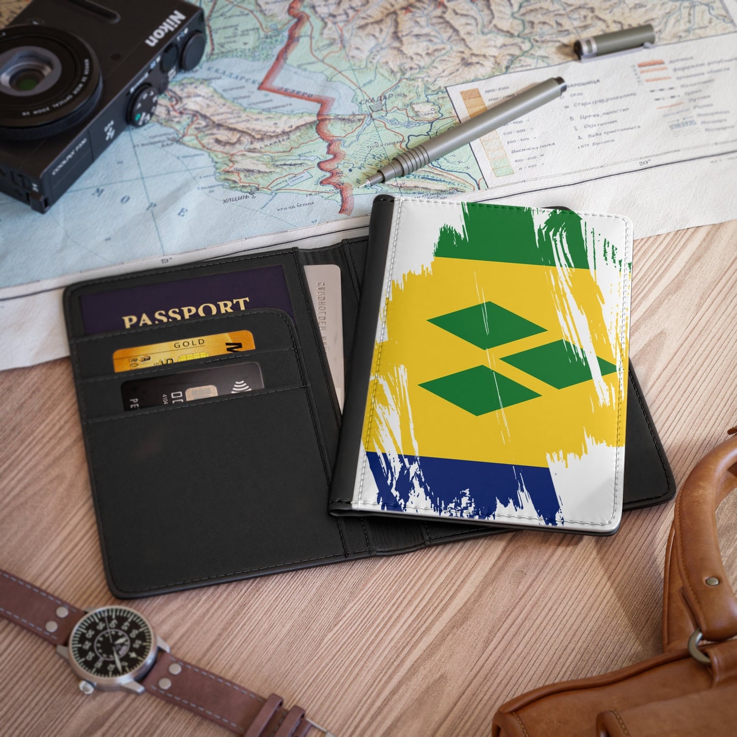 Saint Vincent and the Grenadines Flag Passport Holder, traveler's and expats' essential, study abroad must-have, wanderlust accessory