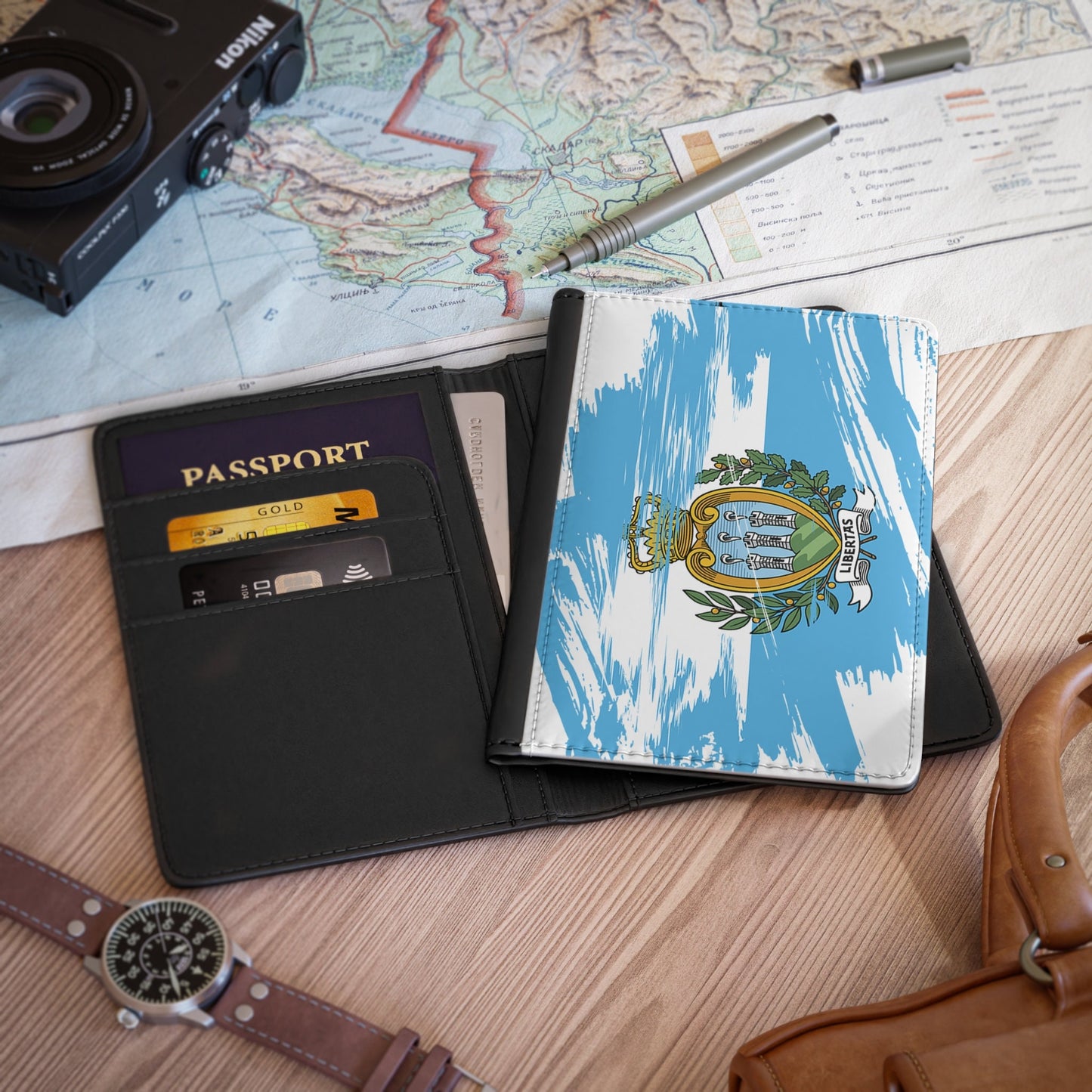 San Marino Flag Passport Holder, traveler's and expats' essential, study abroad must-have, wanderlust accessory