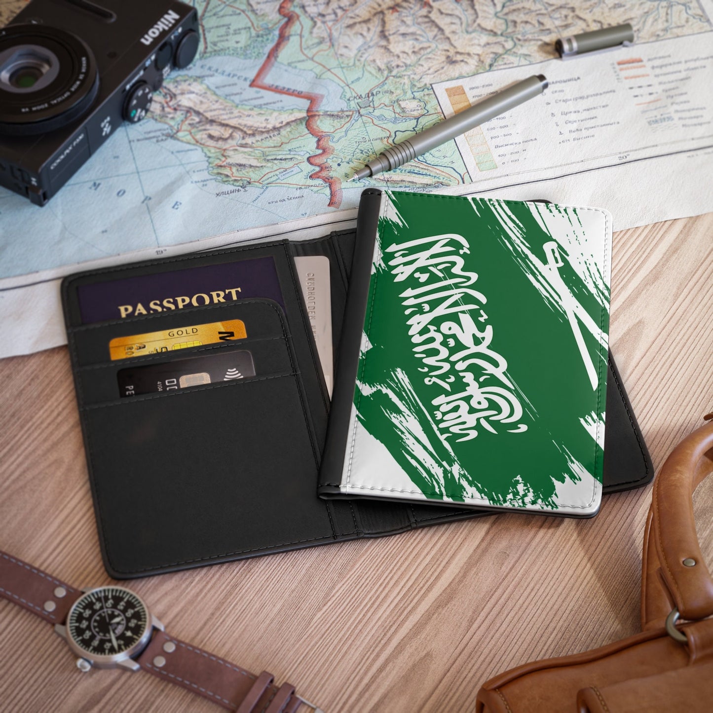 Saudi Arabia Flag Passport Holder, traveler's and expats' essential, study abroad must-have, wanderlust accessory