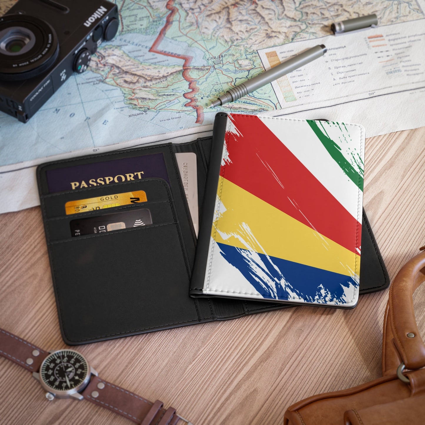 Seychelles Flag Passport Holder, traveler's and expats' essential, study abroad must-have, wanderlust accessory