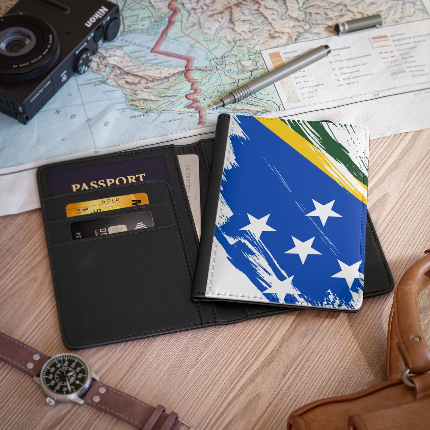 Solomon Islands Flag Passport Holder, traveler's and expats' essential, study abroad must-have, wanderlust accessory