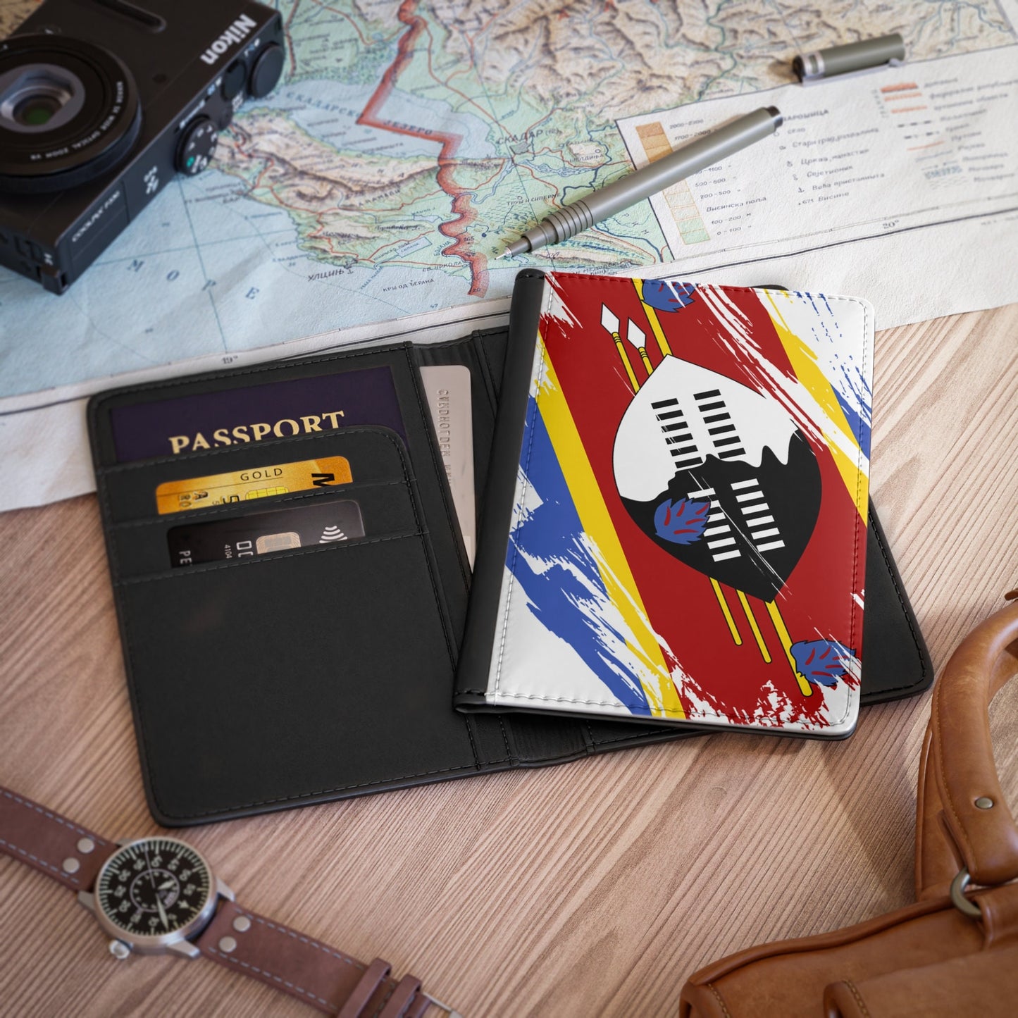 Eswatini Flag Passport Holder, traveler's and expats' essential, study abroad must-have, wanderlust accessory