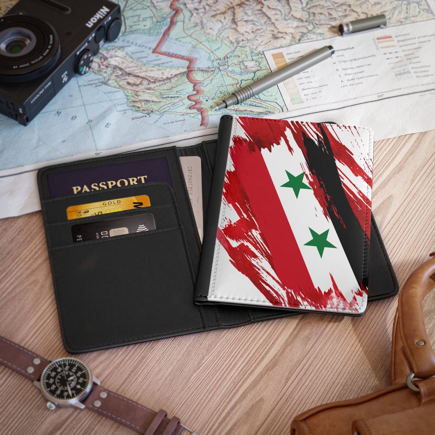 Syria Flag Passport Holder, traveler's and expats' essential, study abroad must-have, wanderlust accessory