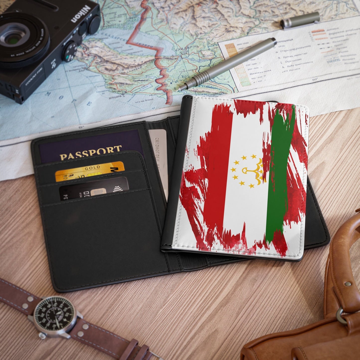 Tajikistan Flag Passport Holder, traveler's and expats' essential, study abroad must-have, wanderlust accessory