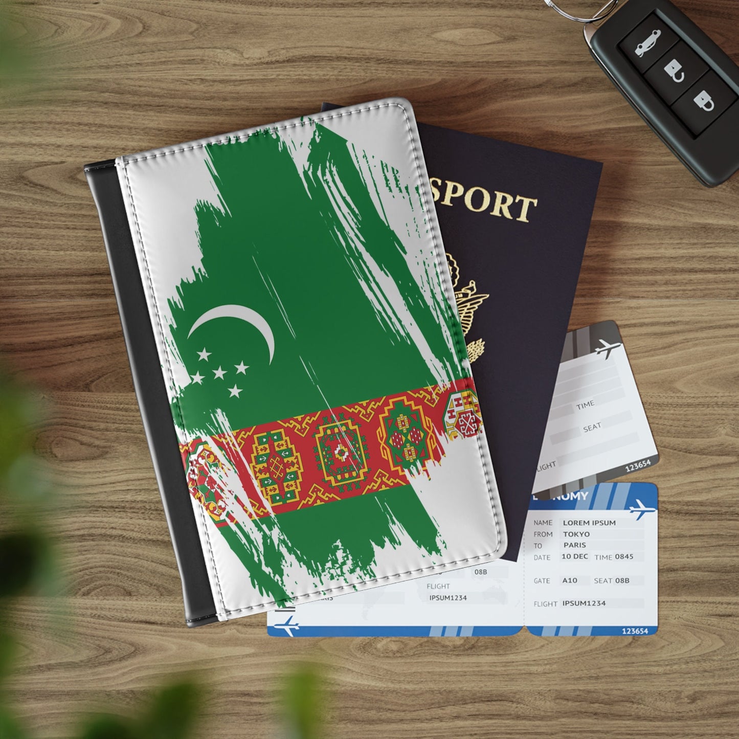 Turkmenistan Flag Passport Holder, traveler's and expats' essential, study abroad must-have, wanderlust accessory