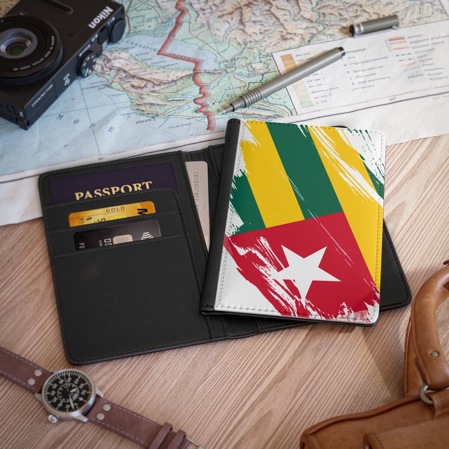 Togo Flag Passport Holder, traveler's and expats' essential, study abroad must-have, wanderlust accessory