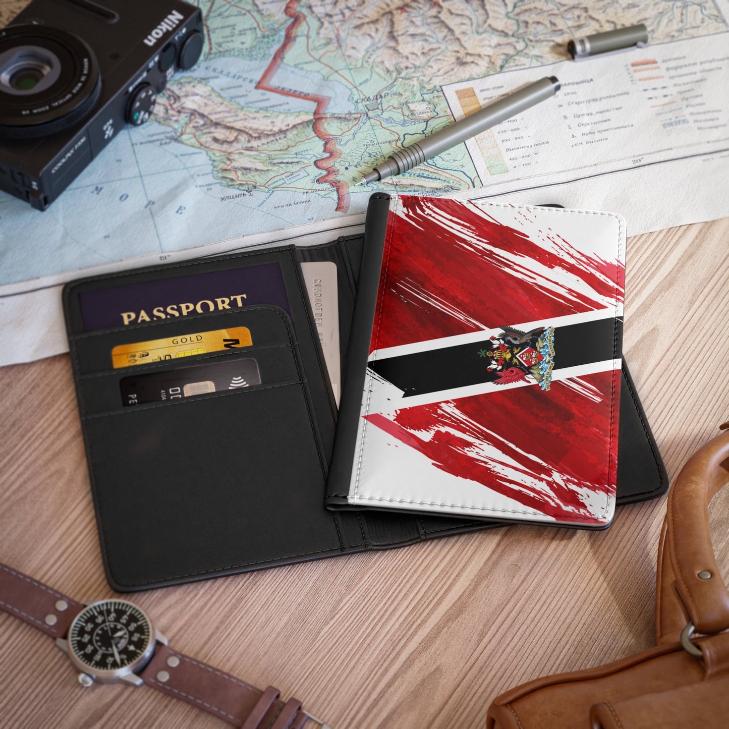 Trinidad and Tobago Flag Passport Holder, traveler's and expats' essential, study abroad must-have, wanderlust accessory