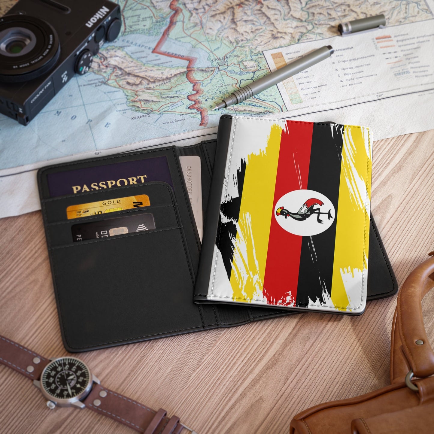 Uganda Flag Passport Holder, traveler's and expats' essential, study abroad must-have, wanderlust accessory