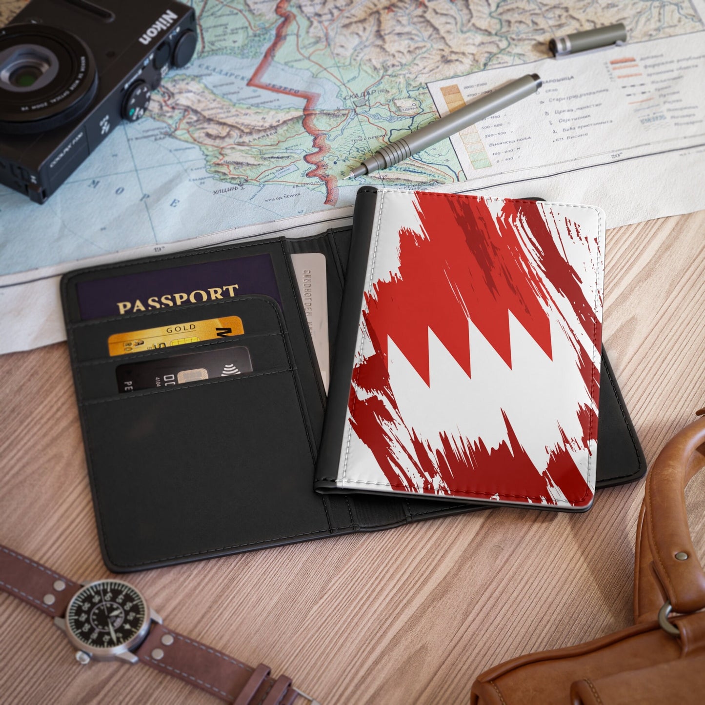 Bahrain Flag Passport Holder, traveler's and expats' essential, study abroad must-have, wanderlust accessory