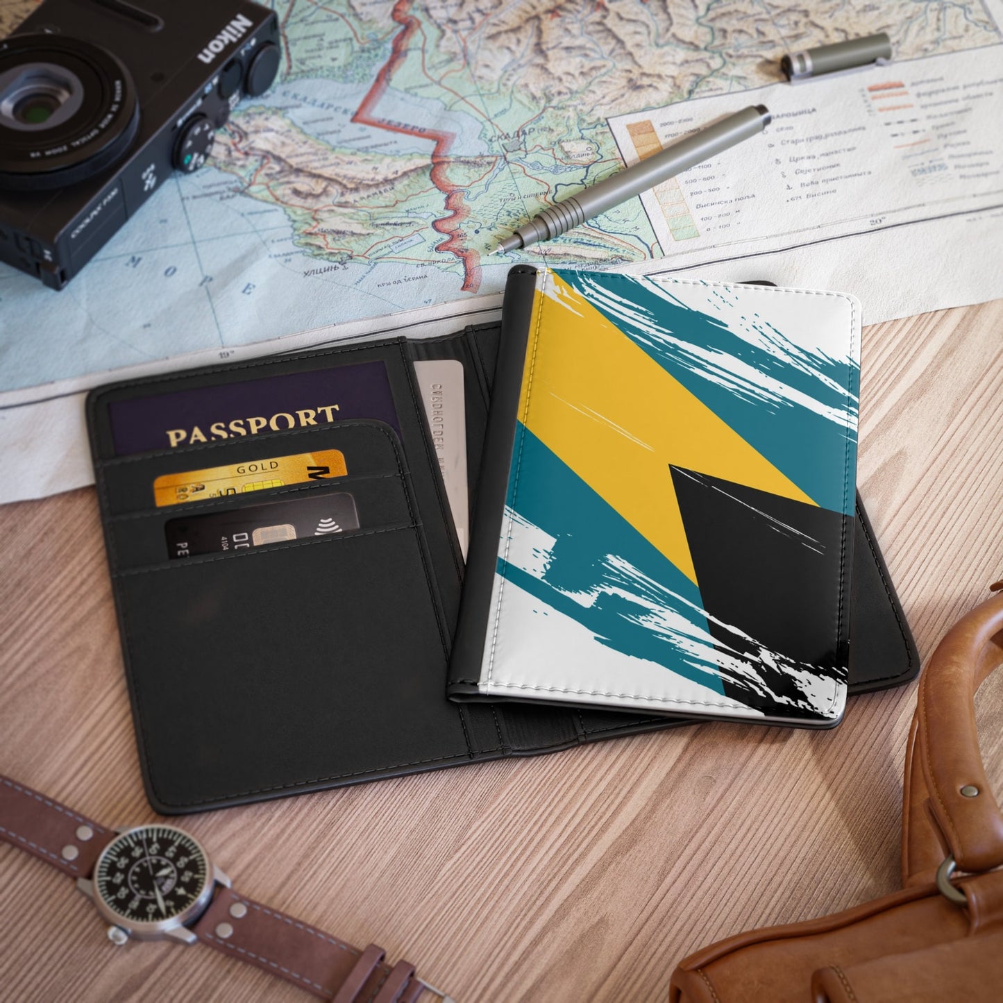 Bahamas Flag Leather Passport Holder, traveler's and expats' essential, study abroad must-have, wanderlust accessory