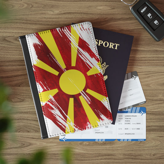 North Macedonia Flag Leather Passport Holder, traveler's and expats' essential, study abroad must-have, wanderlust accessory