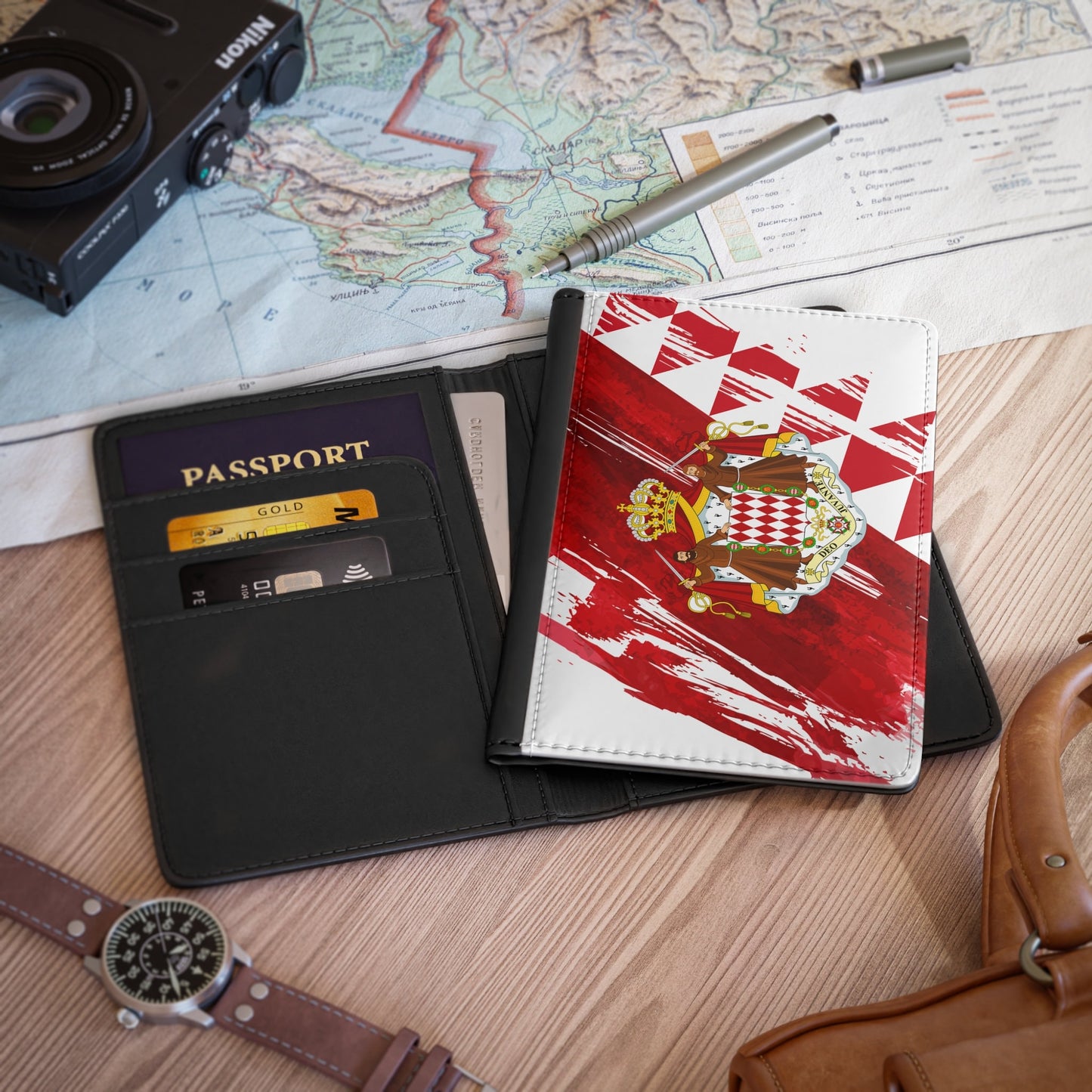 Monaco Flag Leather Passport Holder, traveler's and expats' essential, study abroad must-have, wanderlust accessory