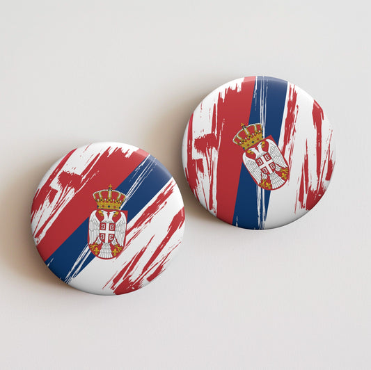 Serbia Flag Pin Button - Custom Pinback, Patriotic Campaign Buttons, Personalized Birthday Pins, Collectible Badge, Metal Pin