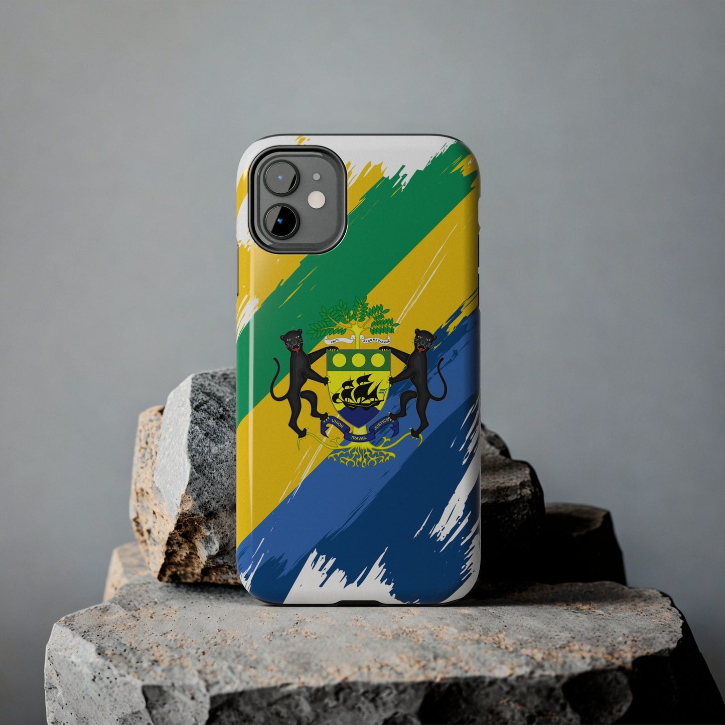 Gabon Flag iPhone Case iPhone 15 14 13 12 Mini 11 XR Xs X 8 7 SE iPhone Pro Max , Iphone cover, Iphone Tough Case