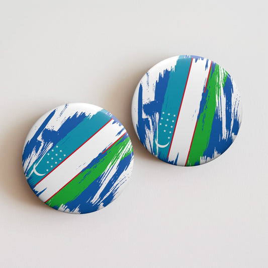 Uzbekistan Flag Pin Button - Custom Pinback, Patriotic Campaign Buttons, Personalized Birthday Pins, Collectible Badge, Metal Pin