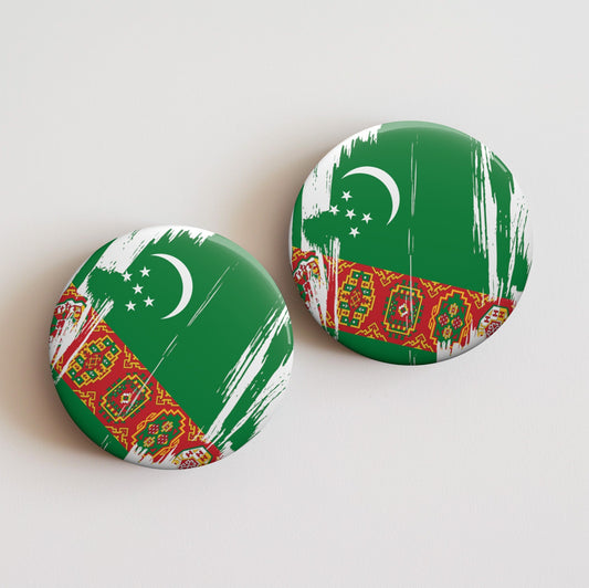 Turkmenistan Flag Pin Button - Custom Pinback, Patriotic Campaign Buttons, Personalized Birthday Pins, Collectible Badge, Metal Pin