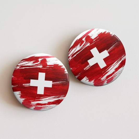 Switzerland Flag Pin Button - Custom Pinback, Patriotic Campaign Buttons, Personalized Birthday Pins, Collectible Badge, Metal Pin