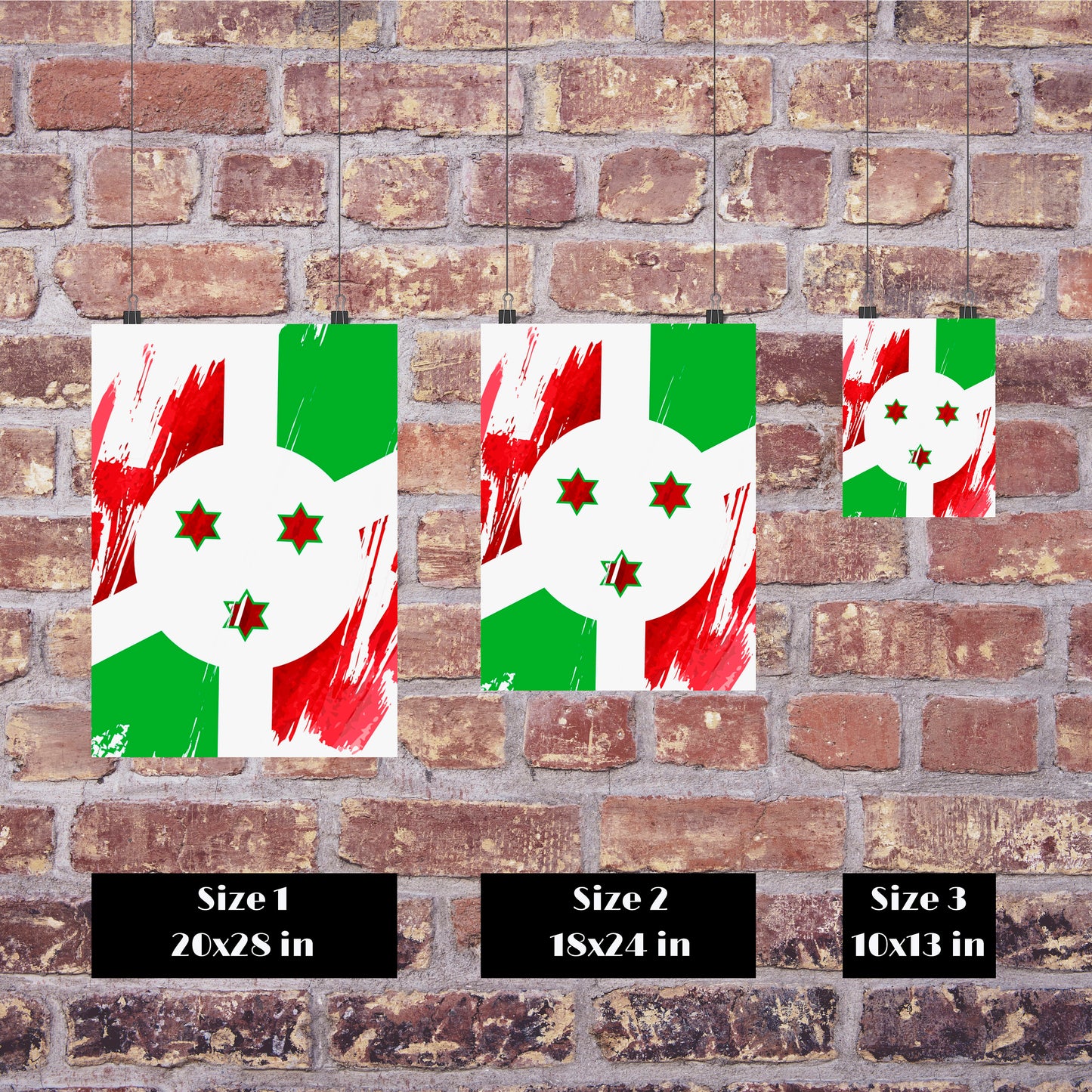 Burundi Flag Print | Burundi Poster | Burundi Wall art print | Burundi Home Decoration | Unframed