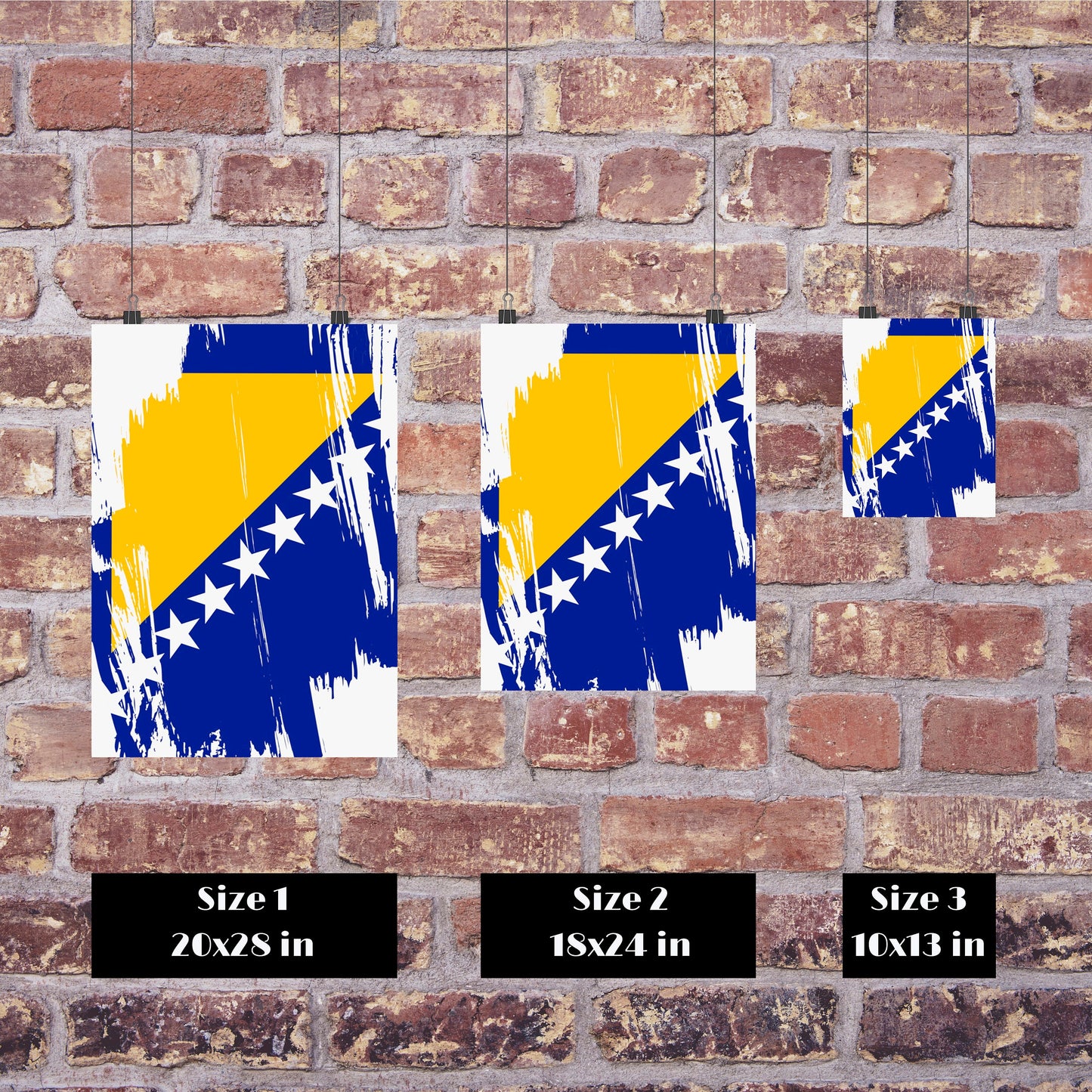 Bosnia and Herzegovina Flag Print | Bosnia and Herzegovina Poster | Bosnia and Herzegovina Wall art print | Unframed