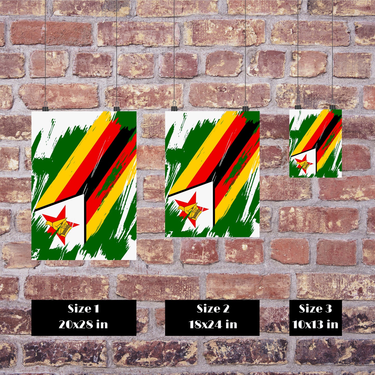 Zimbabwe Flag Print | Zimbabwe Poster | Zimbabwe Wall art print | Zimbabwe Home Decoration | Unframed