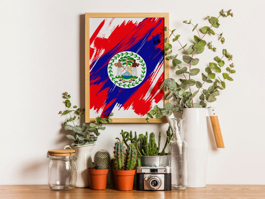 Belize Flag Print | Belize Poster | Belize Wall art print | Belize Home Decoration | Unframed